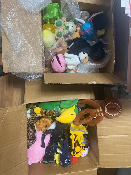 Boxes of toys arrive.